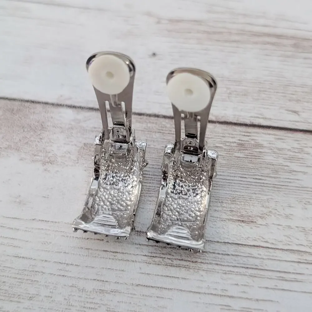Vintage Clip On Earrings Chunky Gold Tone & Silver Tone Half Hoop - Some Marks
